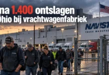Bijna 1.400 ontslagen in Ohio vlak voor Trump-rally Voormalige Navistar-vrachtwagenfabriek in Ohio waar bijna 1.400 werknemers zijn ontslagen vlak voor een Trump-rally.